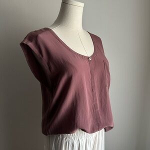 100% Silk Eileen Fisher Button Up V Neck Tank Top Neutral Plum Size XS